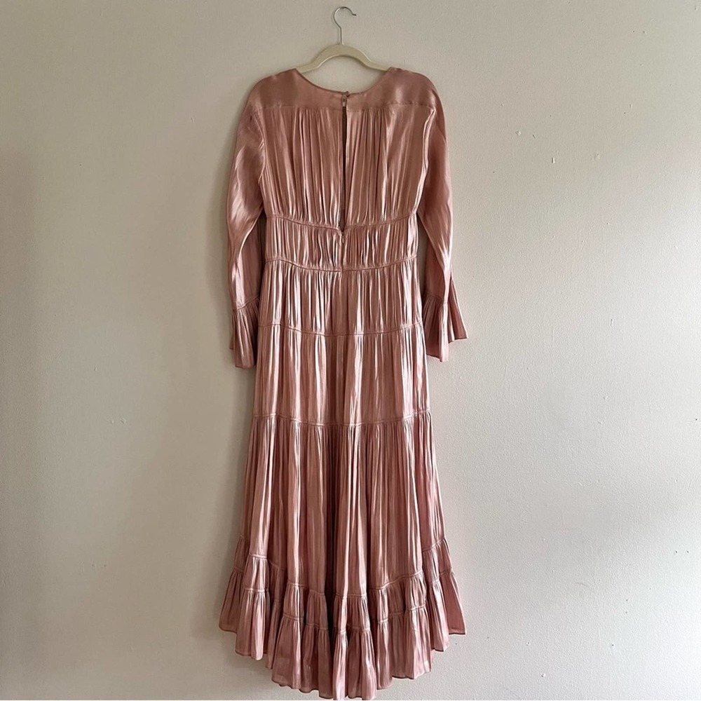 Cinq a Sept Nina tiered satin shimmery midi dress in trut champagne size 6 - Picture 12 of 12